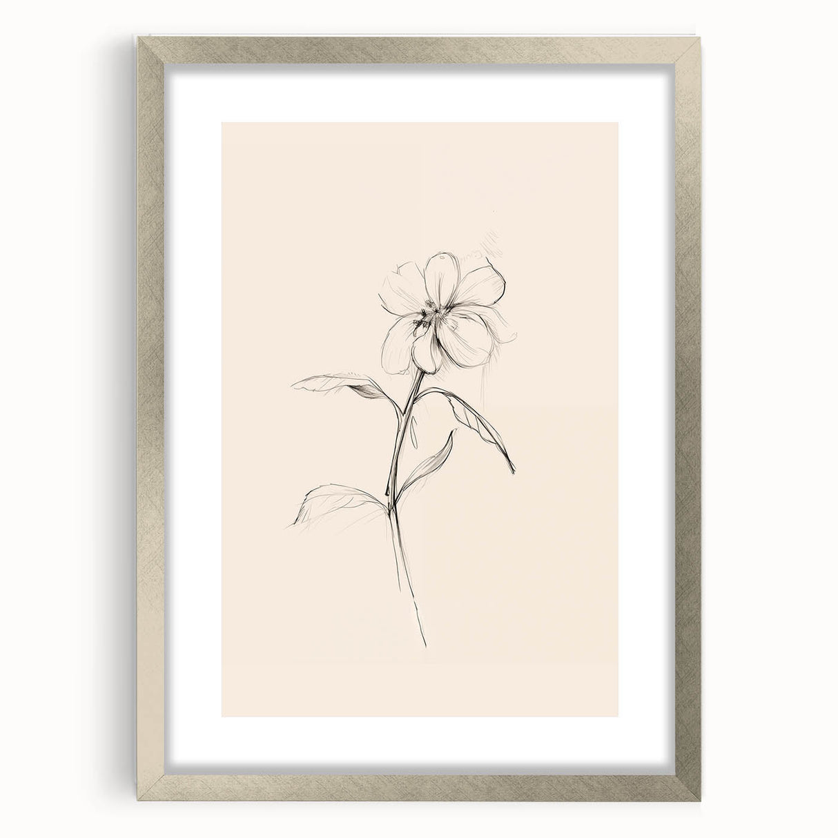 Abstract minimalist wall art collection framed in silver with a mat, showcasing a modern design, ideal for stylish home decor and contemporary interiors.