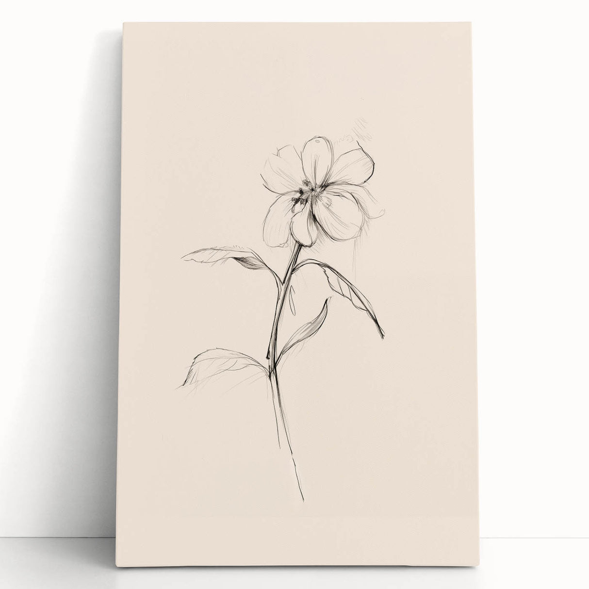 Abstract minimalist wall art collection on stretched canvas, featuring a blend of soft neutral tones and geometric shapes, leaning against a wall for display. Perfect for modern home decor, this artwork adds a stylish touch to any interior space.