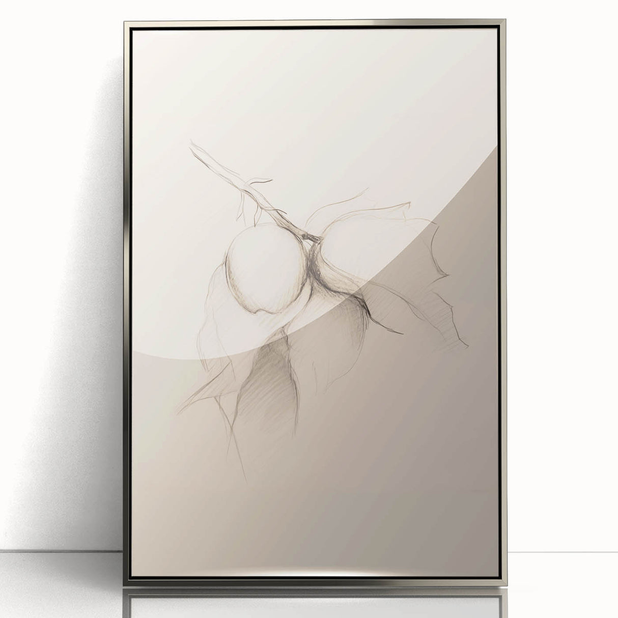 Framed abstract minimalist wall art featuring a silver acrylic front, showcasing geometric shapes and soft colors, ideal for modern home decor.