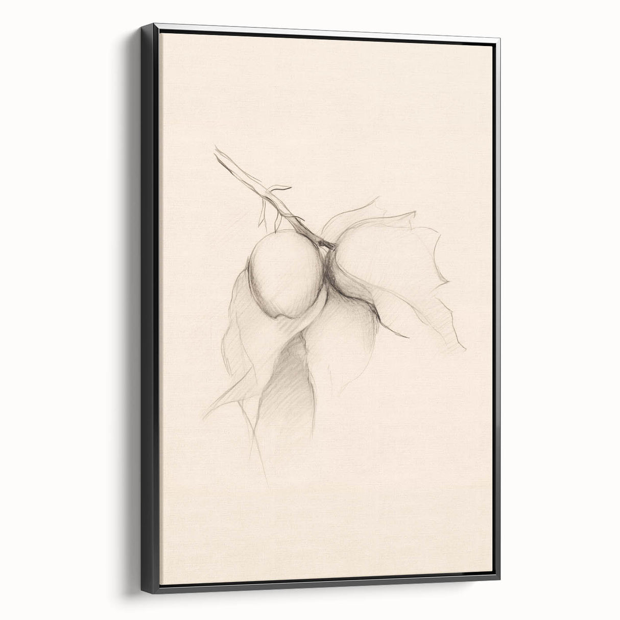 Framed canvas wall art showcasing an abstract minimalist design in black, displayed from a side view to highlight its sleek profile and elegant finish. Ideal for modern decor.