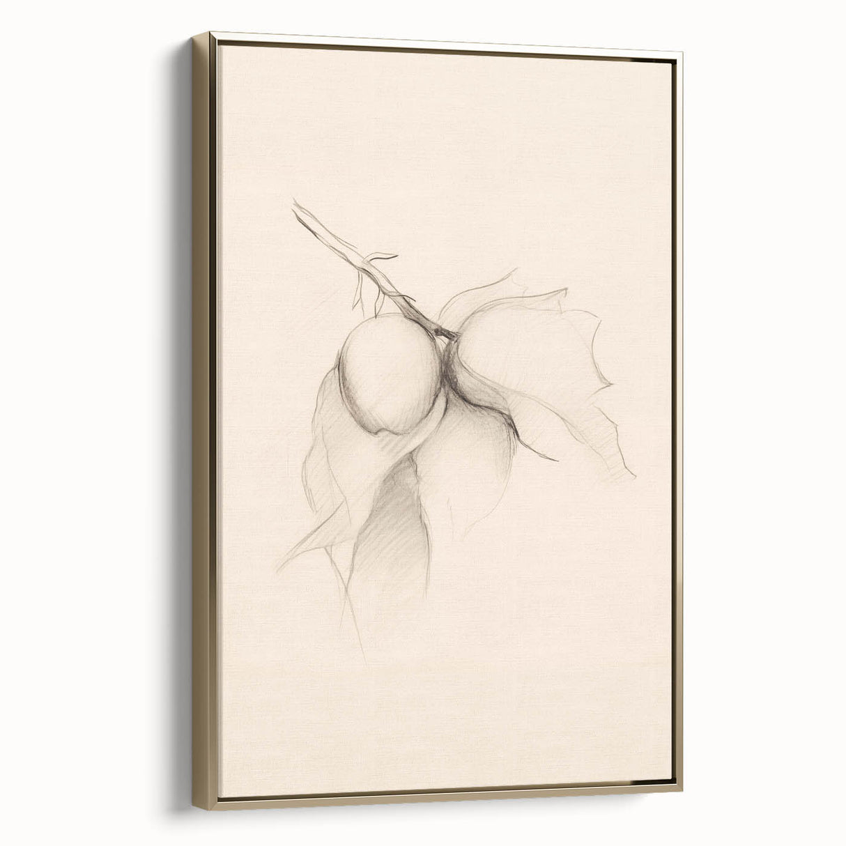 Framed canvas artwork showcasing a minimalist abstract design in gold tones, set against a neutral background, perfect for modern home decor.