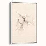 Framed canvas wall art showcasing an abstract minimalist design in soft white tones, displaying a side view of the artwork, ideal for modern interior decor.