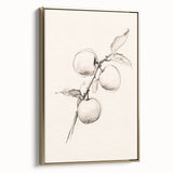 Framed minimalist wall art in gold tones, showcasing an abstract design with elegant lines and shapes, perfect for modern home decor. Side view highlights the canvas texture and frame details.