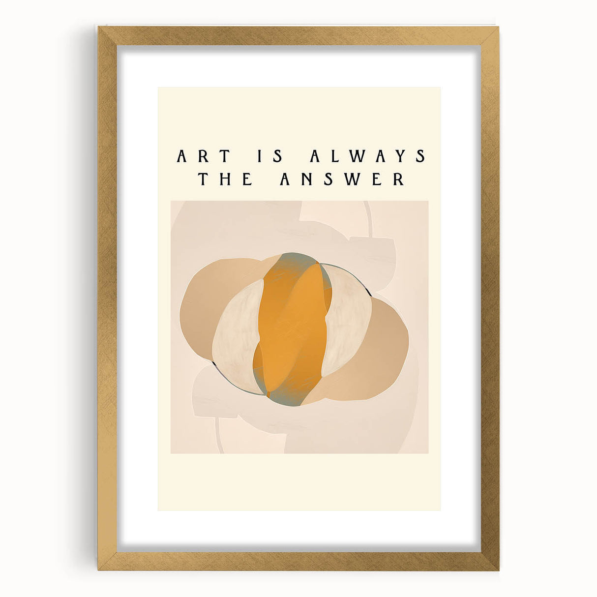 Abstract minimalist wall art collection featuring a gold-framed piece with a mat, showcasing modern design elements that enhance contemporary decor.