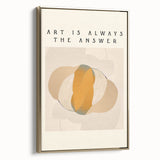 Framed canvas wall art featuring an abstract minimalist design in gold tones, showcasing elegant lines and shapes, perfect for modern interior decoration.