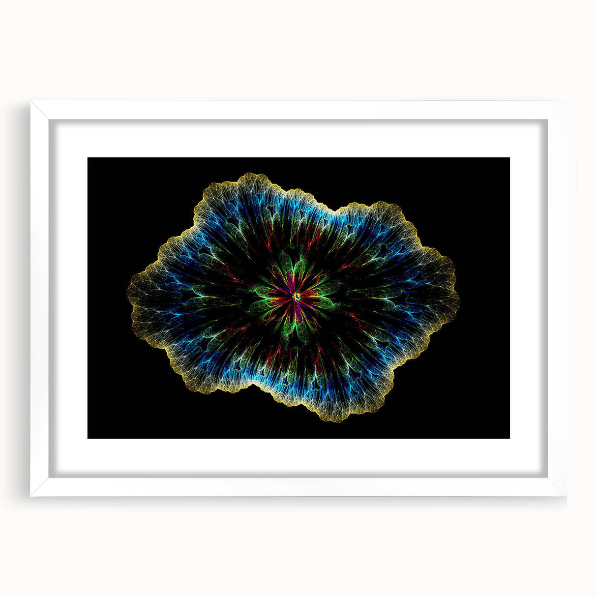 Abstract minimalist framed wall art featuring a white mat, showcasing a modern design with geometric shapes and soft colors, perfect for contemporary decor.