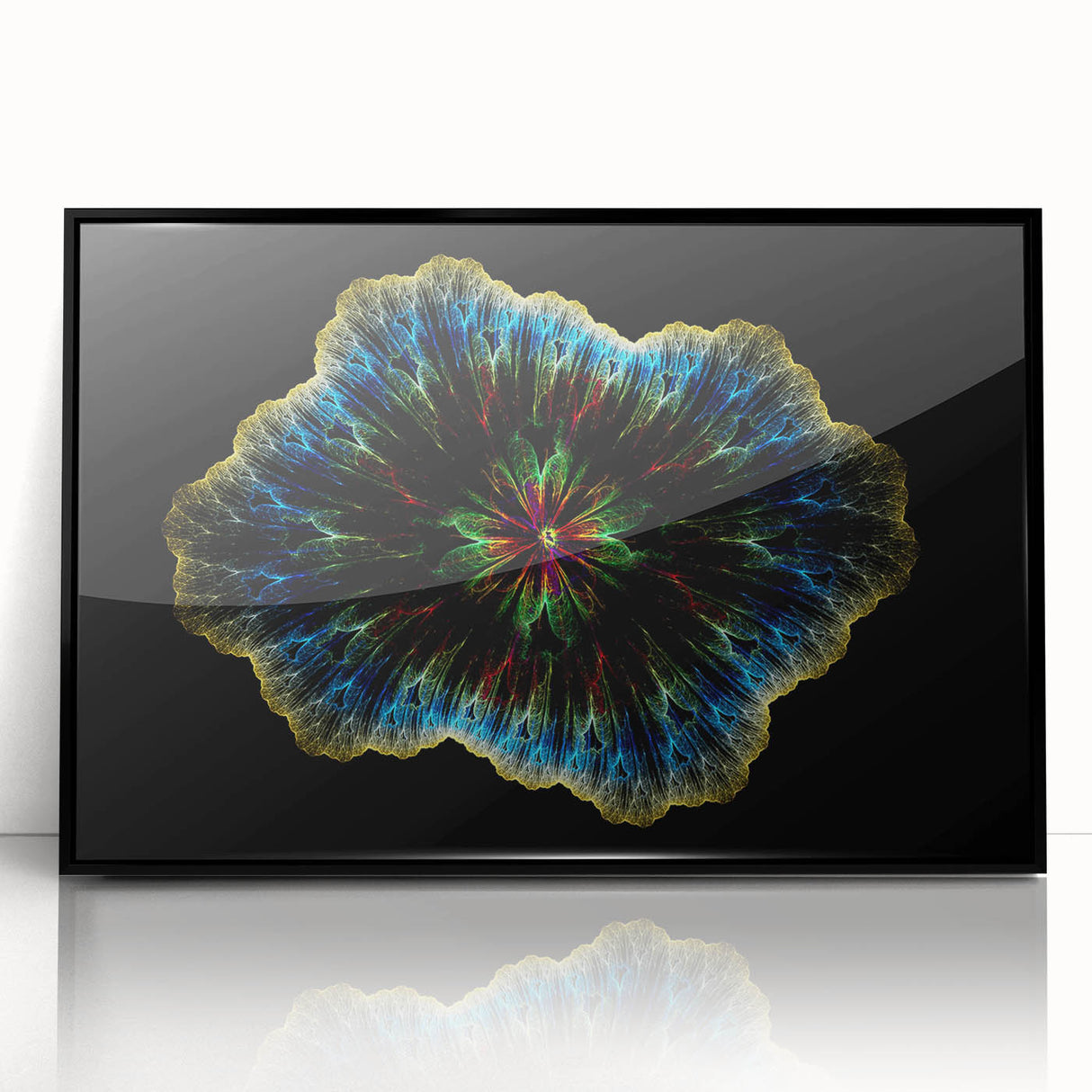 Framed abstract minimalist wall art design featuring a black acrylic finish, showcasing geometric shapes and subtle textures, ideal for modern decor.
