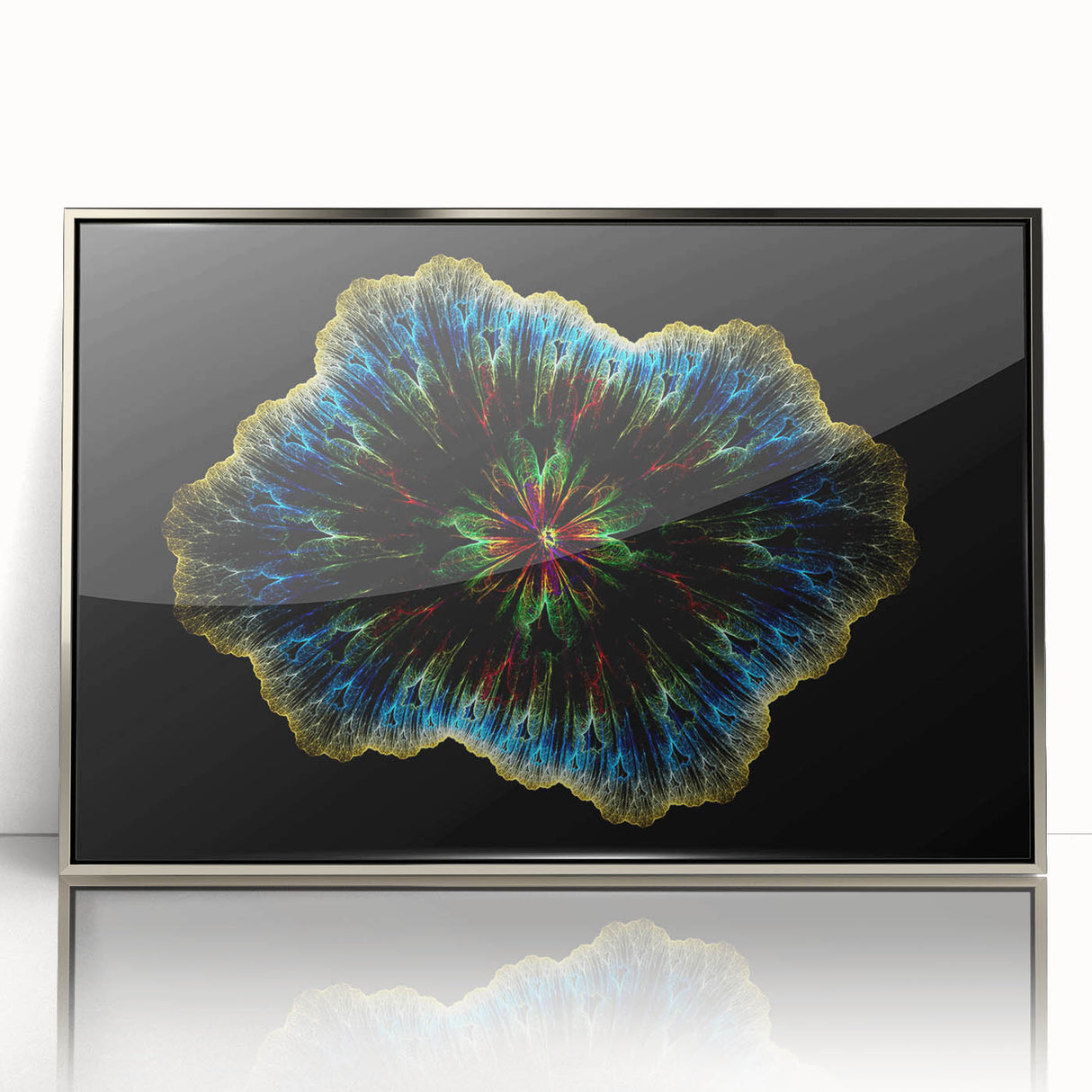 Framed abstract minimalist wall art featuring a silver acrylic design, showcasing geometric shapes and soft tones, perfect for modern home decor.