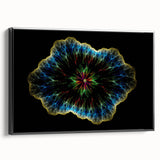 Framed black canvas featuring an abstract minimalist design with geometric shapes, showcasing a modern aesthetic in a side view display, perfect for contemporary interior decor.