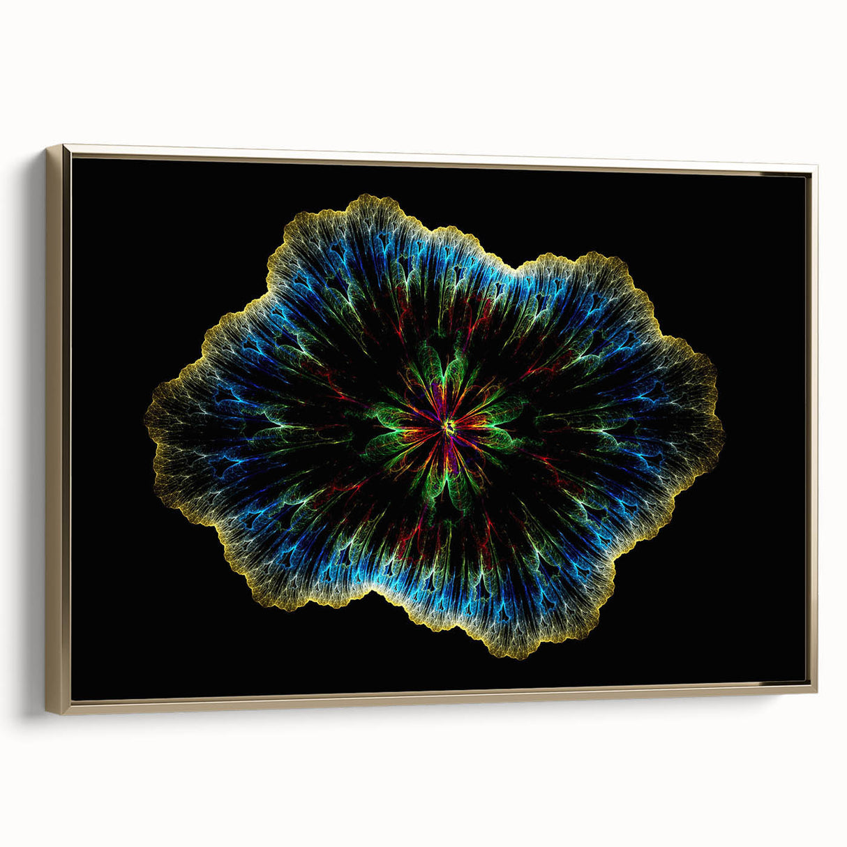 Framed wall art featuring an abstract minimalist design with gold accents, showcasing a sleek side view against a neutral background, perfect for modern decor.