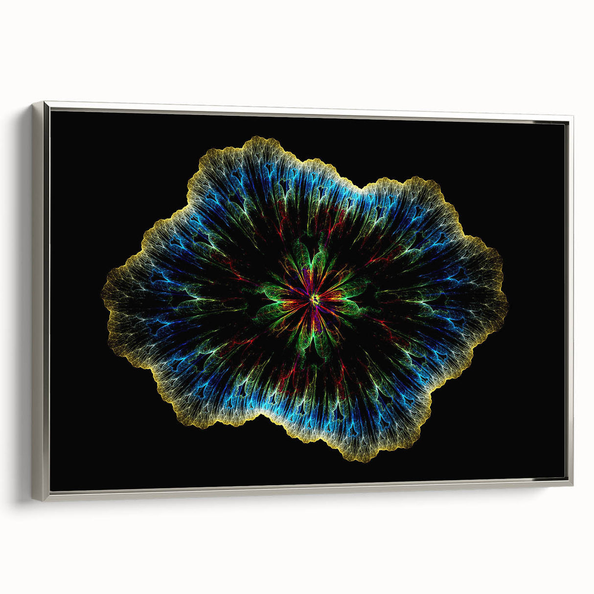 Framed abstract minimalist wall art featuring a silver border, showcasing a subtle design ideal for modern decor. Perfect for enhancing living spaces with elegance.