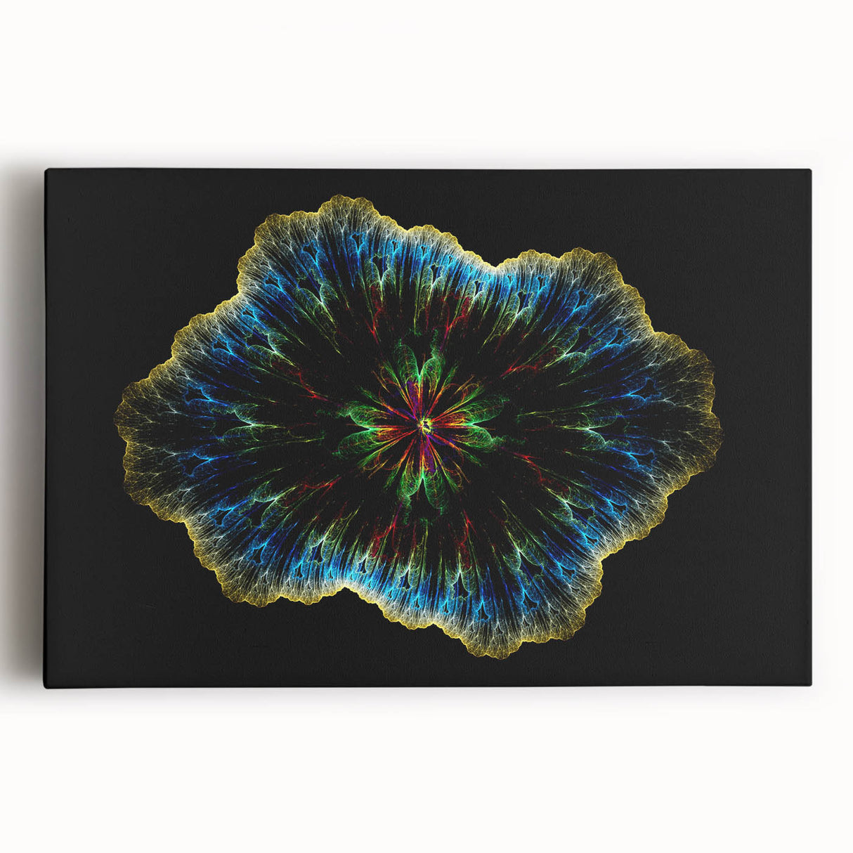 Stretched canvas displaying a vibrant abstract minimalist wall art design, featuring geometric shapes in soothing pastel colors, perfect for modern home decor.