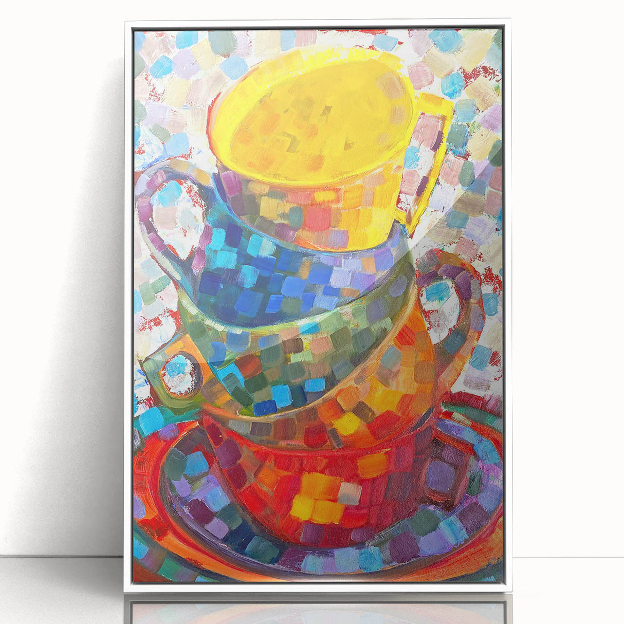 Framed minimalist wall art featuring an abstract design in soothing white tones, ideal for modern home decor, showcasing a sleek acrylic finish and elegant presentation.