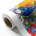 Abstract minimalist design wall art featuring soft pastel colors and geometric shapes on rolled canvas, ideal for modern home decor. Packaged securely in a cardboard tube for safe delivery.