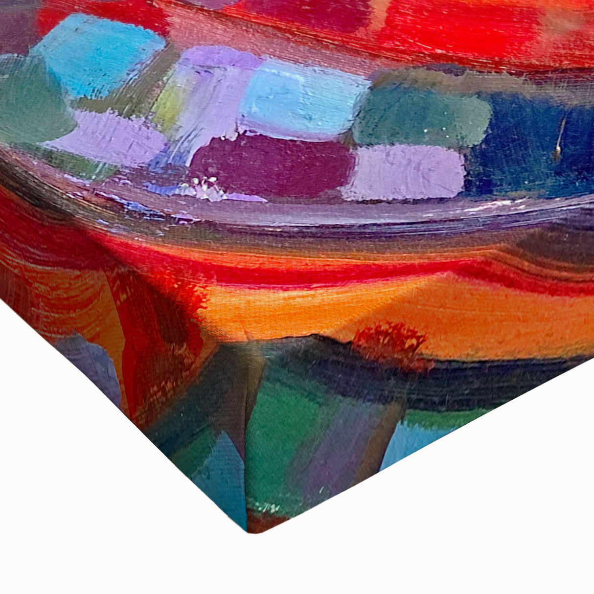 Close-up of a stretched canvas showcasing an abstract minimalist design with soft pastel colors, ideal for modern home decor, enhancing any living space.