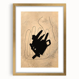 Abstract minimalist wall art design featuring a gold-framed piece with a mat, showcasing elegant lines and soft colors for modern decor.