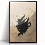 Framed abstract minimalist wall art in black acrylic, showcasing a sleek design with fluid shapes and lines, perfect for modern decor.