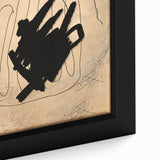 Close-up of an abstract minimalist wall art design on framed canvas, showcasing soft color gradients and geometric shapes for modern decor.