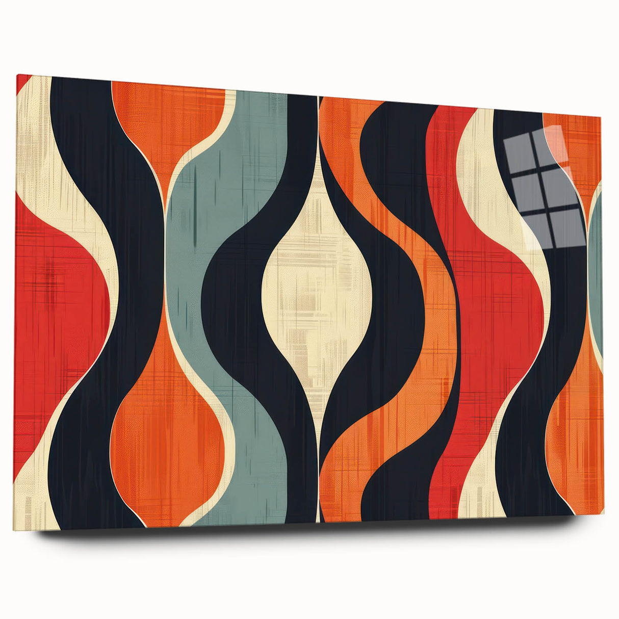 Abstract minimalist wall art collection displayed in a side view, featuring acrylic and glass materials with a sleek, modern design, ideal for contemporary decor.