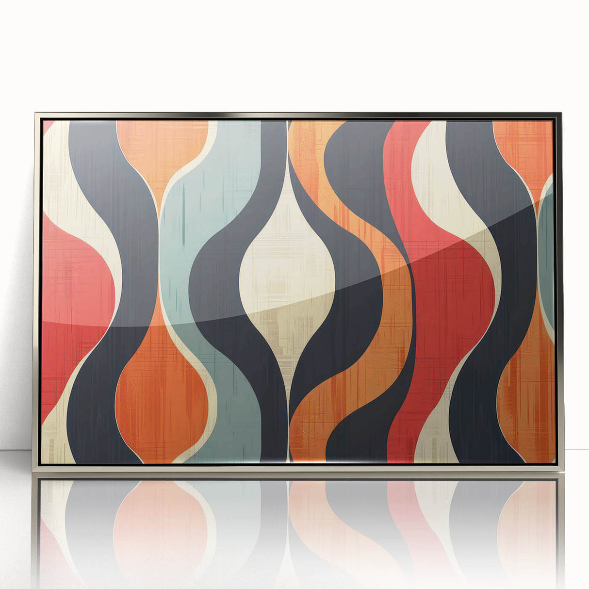 Framed abstract minimalist wall art design in silver, showcasing a sleek, modern aesthetic perfect for contemporary interiors. Ideal for enhancing living spaces with elegance.