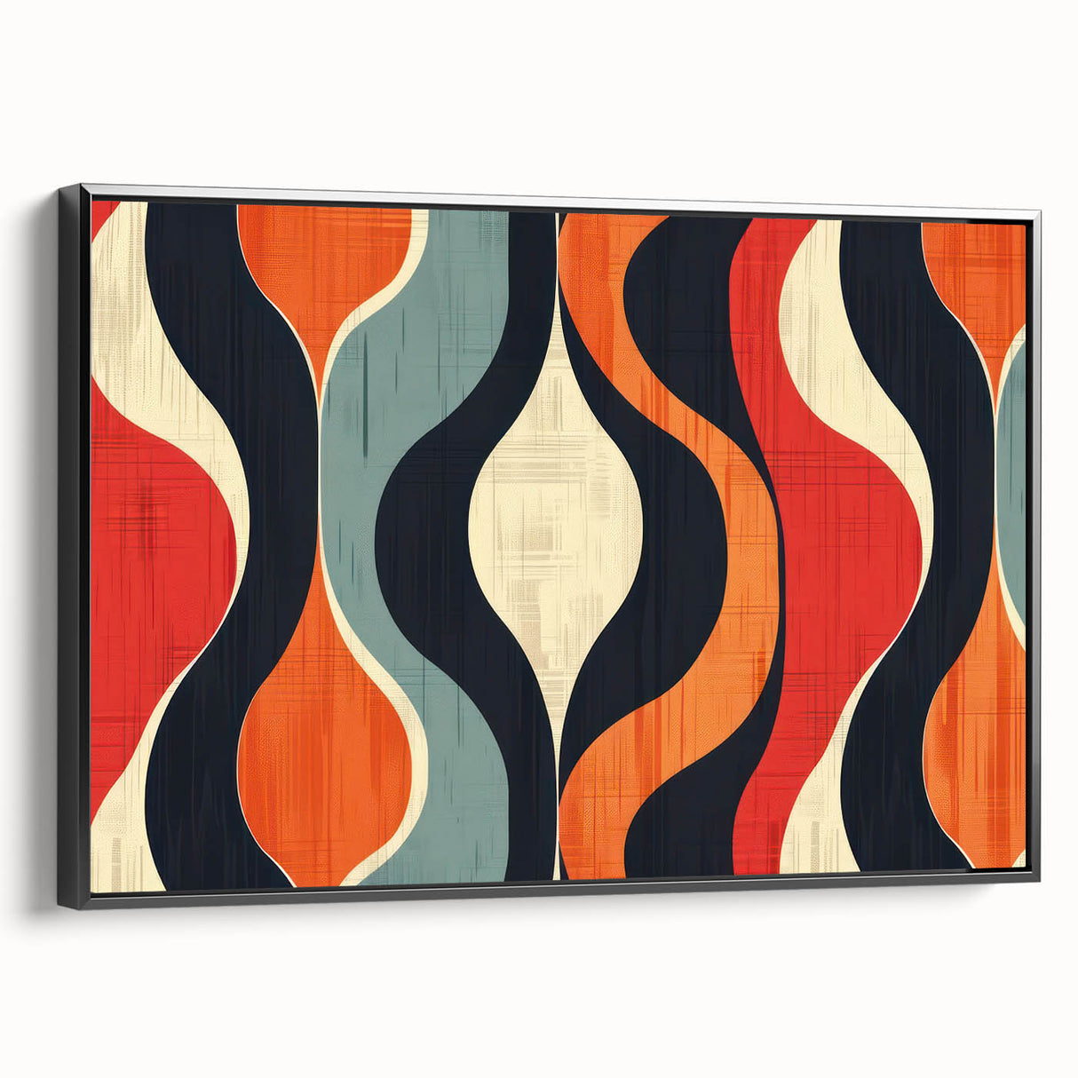 Framed minimalist wall art collection showcasing an abstract design with a black color scheme, displayed from the side to highlight its dimensions and texture.