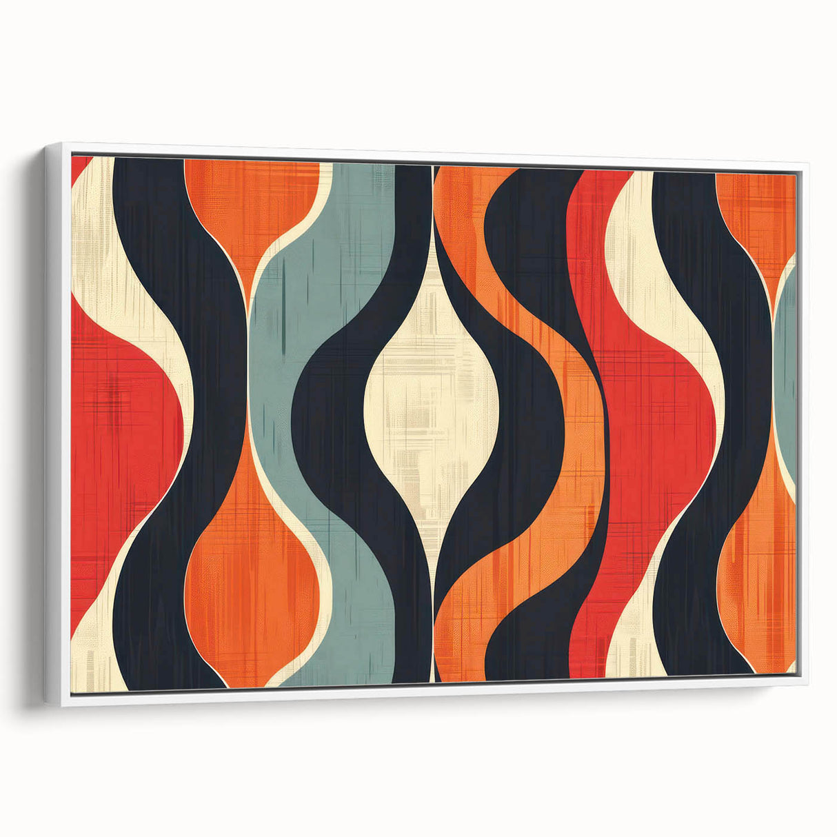 Framed canvas wall art showcasing an abstract minimalist design, featuring soft white tones and elegant lines, presented from a side view to highlight its depth and texture. Perfect for modern home decor, this piece adds a contemporary touch to any room.
