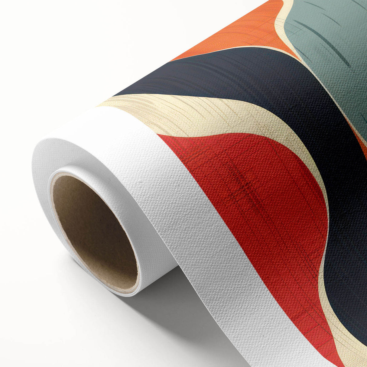 Abstract minimalist wall art design on rolled canvas, showcasing geometric shapes in muted colors, ideal for modern home decor, packaged in a protective tube.