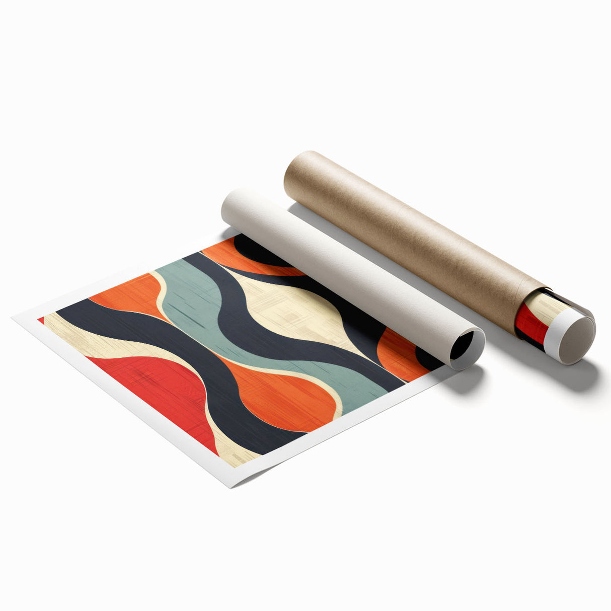 Abstract minimalist design wall art collection print showcasing soft pastel colors and geometric shapes, rolled and ready for framing, ideal for modern decor.