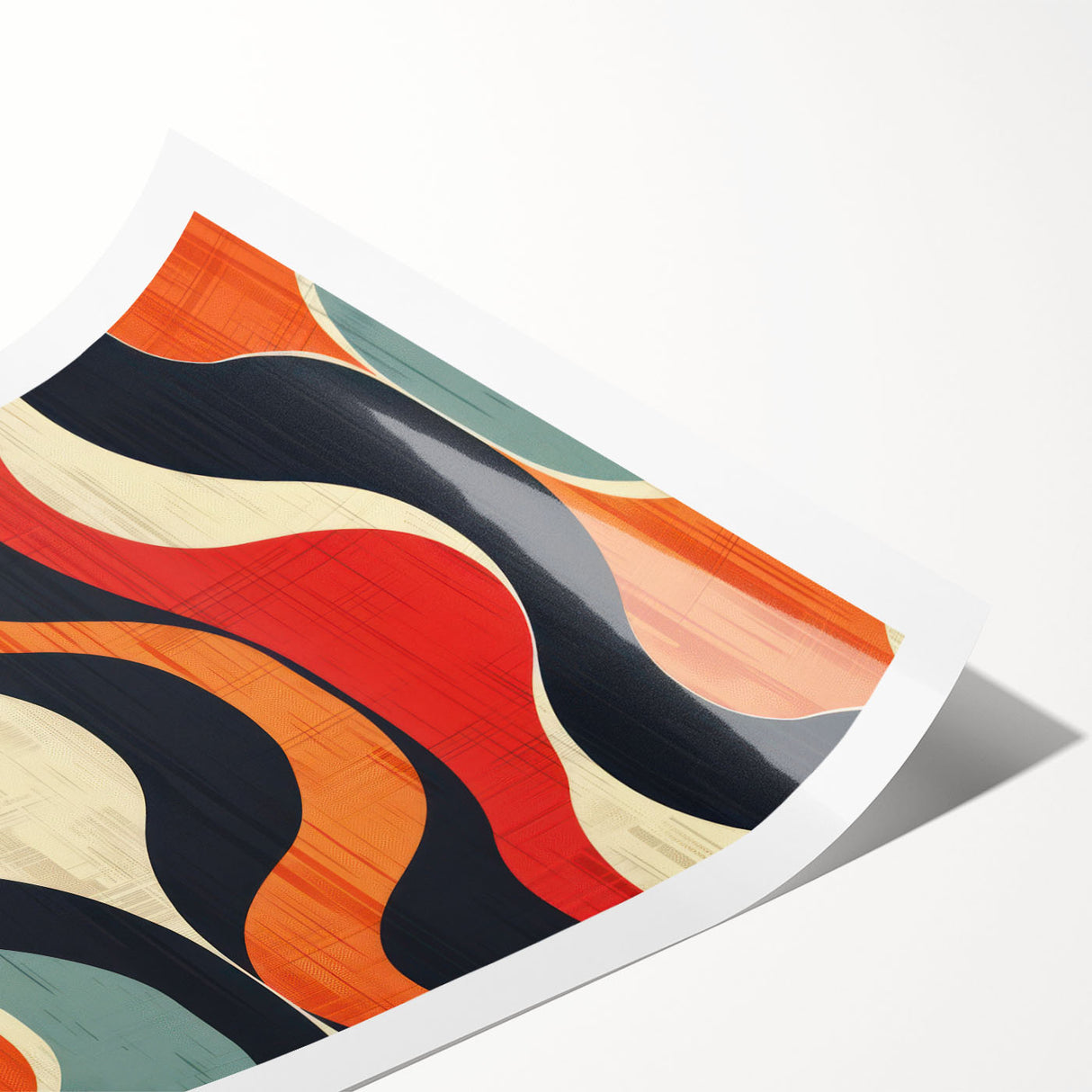 Abstract minimalist wall art print featuring soft pastel colors and geometric shapes, rolled up for delivery in a protective cardboard tube. Ideal for modern home decor.