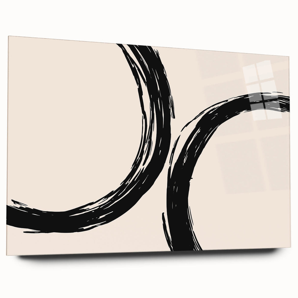 Abstract minimalist wall art collection displayed in a sleek acrylic glass frame, showcasing a vibrant color palette and geometric design elements, perfect for modern decor.