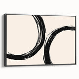 Framed abstract minimalist wall art design featuring soft colors and geometric shapes, presented in a sleek black frame, ideal for modern home decor.