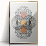 Framed abstract minimalist wall art design featuring a gold acrylic finish, showcasing geometric shapes and a sleek aesthetic, perfect for modern decor.