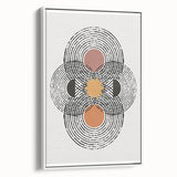 Framed canvas artwork showcasing an abstract minimalist design in shades of white and gray, highlighting elegant shapes and textures, perfect for modern decor.