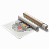 Rolled print of an abstract minimalist design featuring soft pastel colors and geometric shapes, ideal for modern home decor, presented in a protective tube.