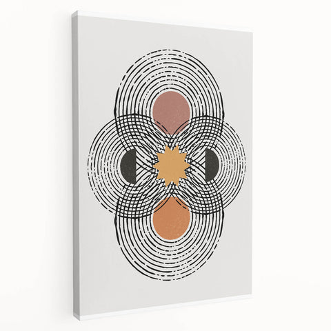 Stretched canvas artwork showcasing an abstract minimalist design with soft, muted colors, ideal for modern home decor. The side view highlights the canvas depth and texture, perfect for enhancing any living space's aesthetic.