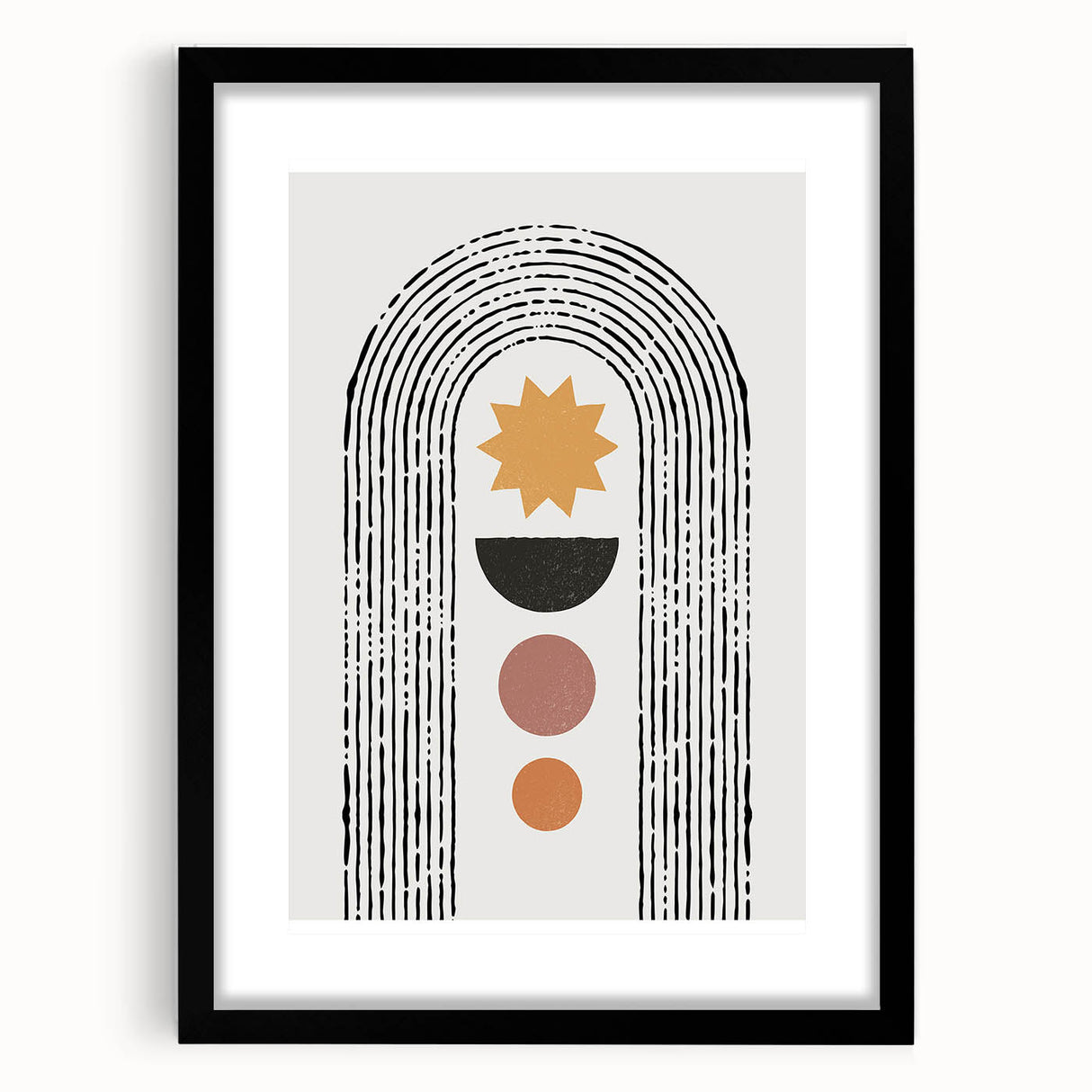 Abstract minimalist wall art design featuring a sleek black frame and mat, showcasing an artistic composition ideal for modern home decor. Perfect for enhancing living spaces with contemporary elegance.
