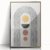 Framed abstract minimalist wall art design featuring a gold-accented acrylic finish, ideal for modern decor. Perfect for enhancing contemporary interiors with elegance and sophistication.