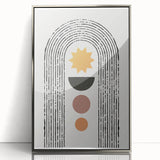 Framed acrylic wall art featuring an abstract minimalist design in silver tones, showcasing geometric shapes and lines, perfect for modern home decor.