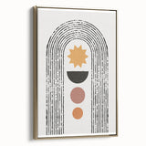 Framed canvas wall art featuring an abstract minimalist design with gold accents, displayed from a side view, perfect for modern home decor.