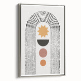 Framed canvas wall art showcasing an abstract minimalist design with silver accents, displayed from a side view against a neutral background, ideal for modern decor.