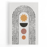 Abstract minimalist design featuring a stretched canvas wall art piece with soft, muted colors and geometric shapes. This modern artwork enhances contemporary decor, ideal for living spaces or offices.