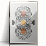 Framed abstract minimalist wall art design in a silver frame, showcasing soft colors and geometric shapes, ideal for modern home decor enhancement.