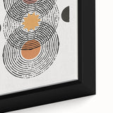 Close-up of a framed abstract minimalist wall art piece showcasing a vibrant color palette with geometric shapes and smooth lines, ideal for modern decor.