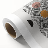 Abstract minimalist wall art print showcasing a blend of soft earth tones and geometric shapes on rolled canvas, ideal for modern home decor.