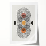 Abstract minimalist wall art print showcasing geometric shapes in muted tones of blue, beige, and grey, rolled and ready for framing. Ideal for modern decor.