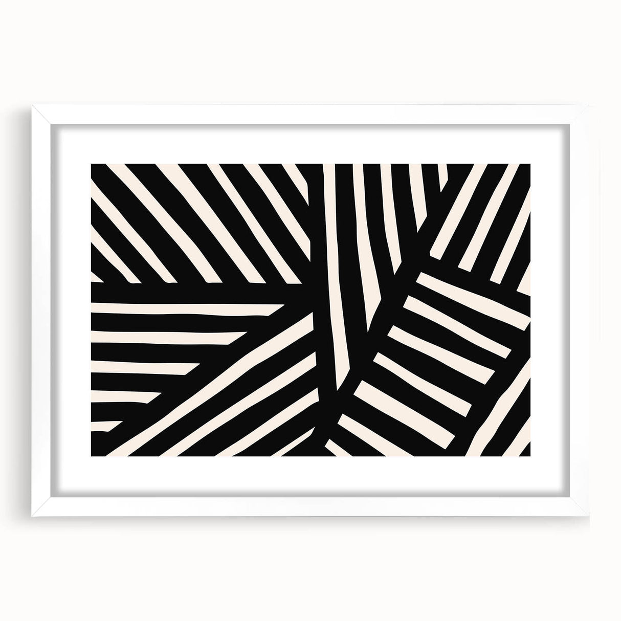 Abstract minimalist wall art design featuring a framed piece with a white mat, showcasing soft, muted colors and subtle geometric shapes, ideal for modern decor.