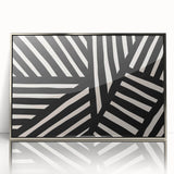 Framed abstract minimalist wall art design with a silver-acrylic finish, showcasing geometric shapes and soft color palettes, ideal for modern home decor.