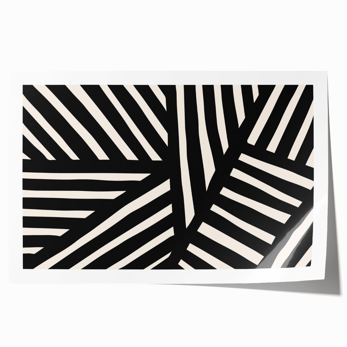 Abstract minimalist wall art print featuring vibrant geometric shapes in shades of blue, orange, and yellow, showcased in a rolled format, ideal for contemporary decor.