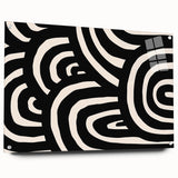 Abstract minimalist wall art design displayed in a sleek acrylic frame, featuring a vibrant color palette. Side view showcases the design's elegant pins and modern aesthetic, perfect for contemporary interior decor.