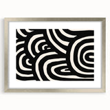 Minimalist silver-framed wall art featuring an abstract design, displayed with a white mat, ideal for modern home decor. Perfect for enhancing living spaces.